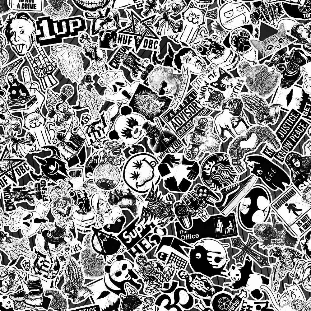 Black and White Skateboard Stickerbomb
