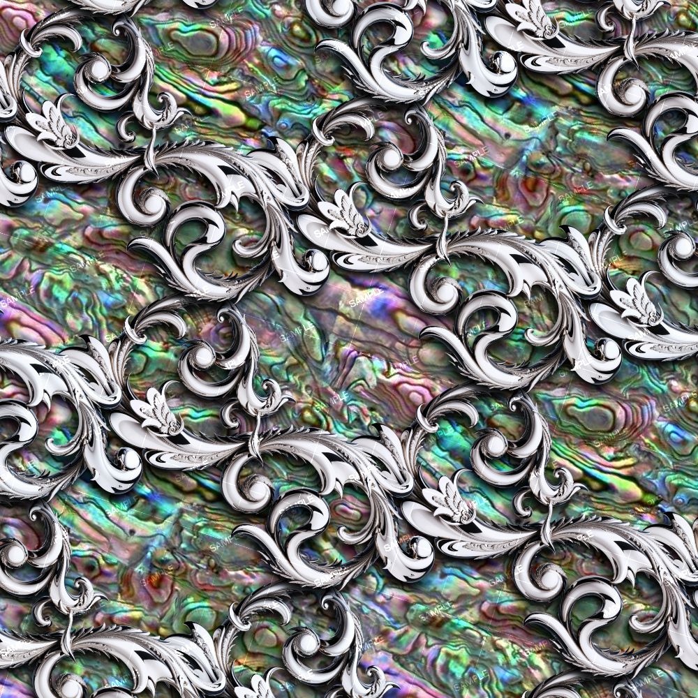 Silver Scrollwork over Mother Of Pearl