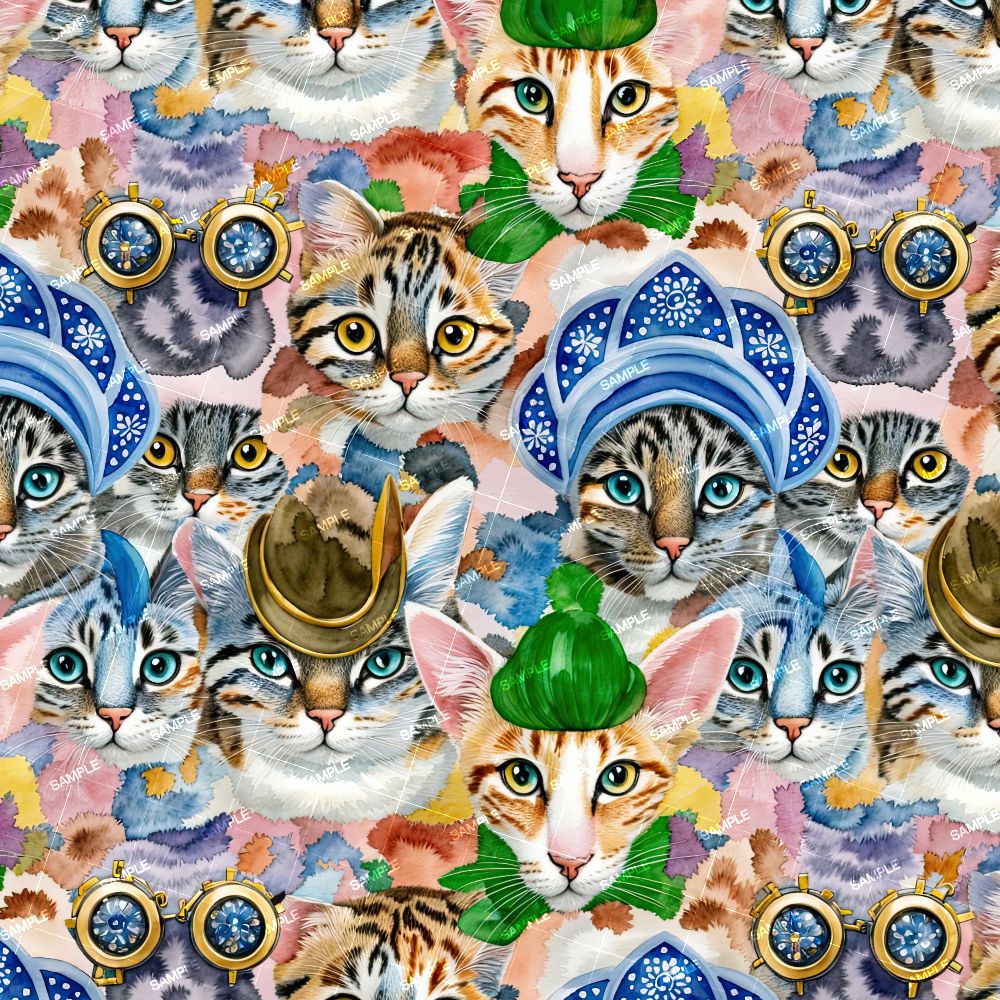 Watercolor Cats from Different Countries